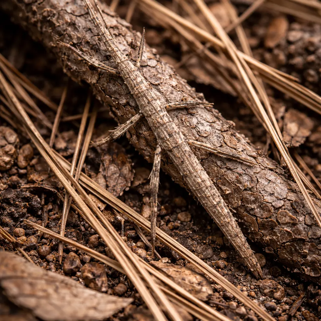 A stick insect blending into the forest floor