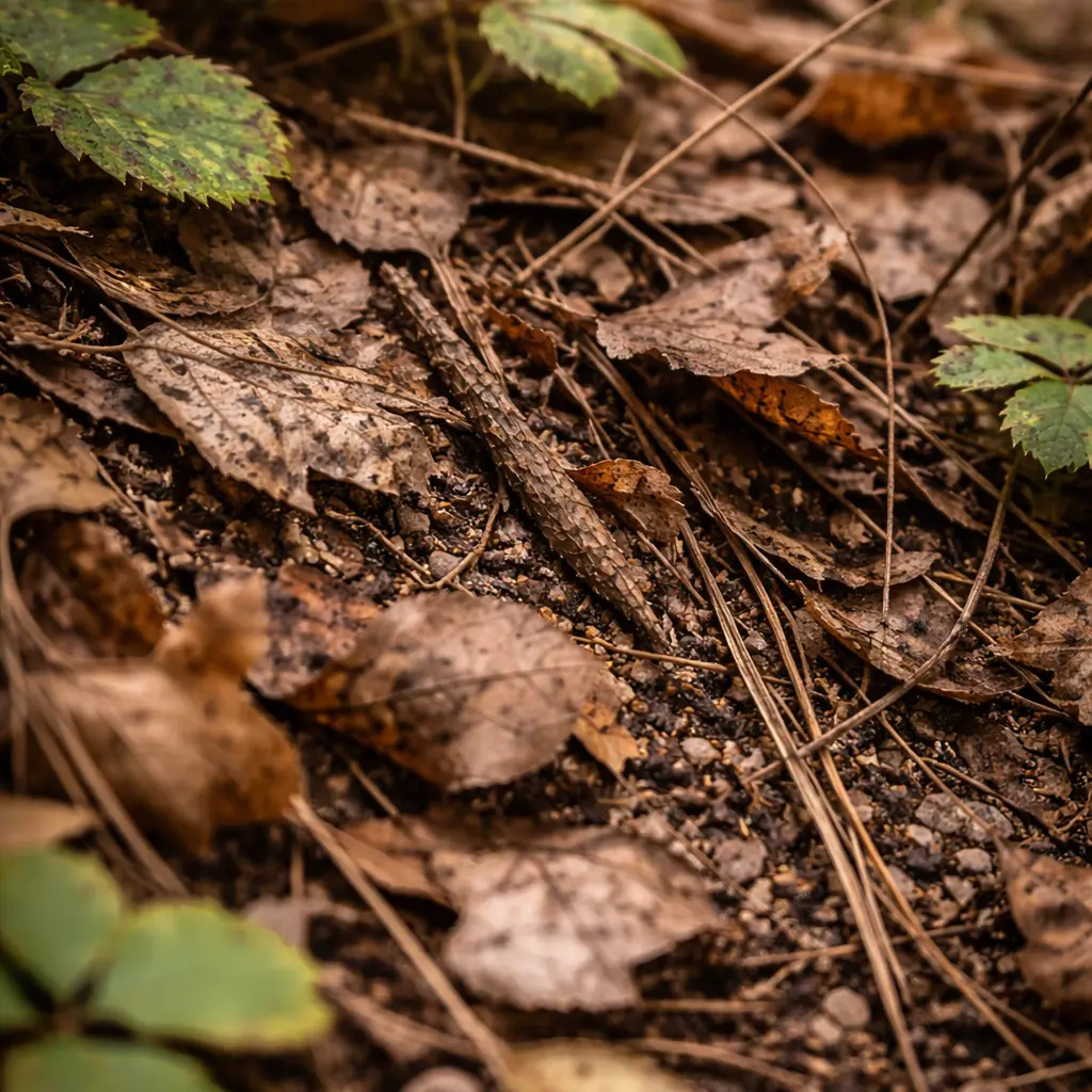 A camouflaged insect invisible on the forest floor